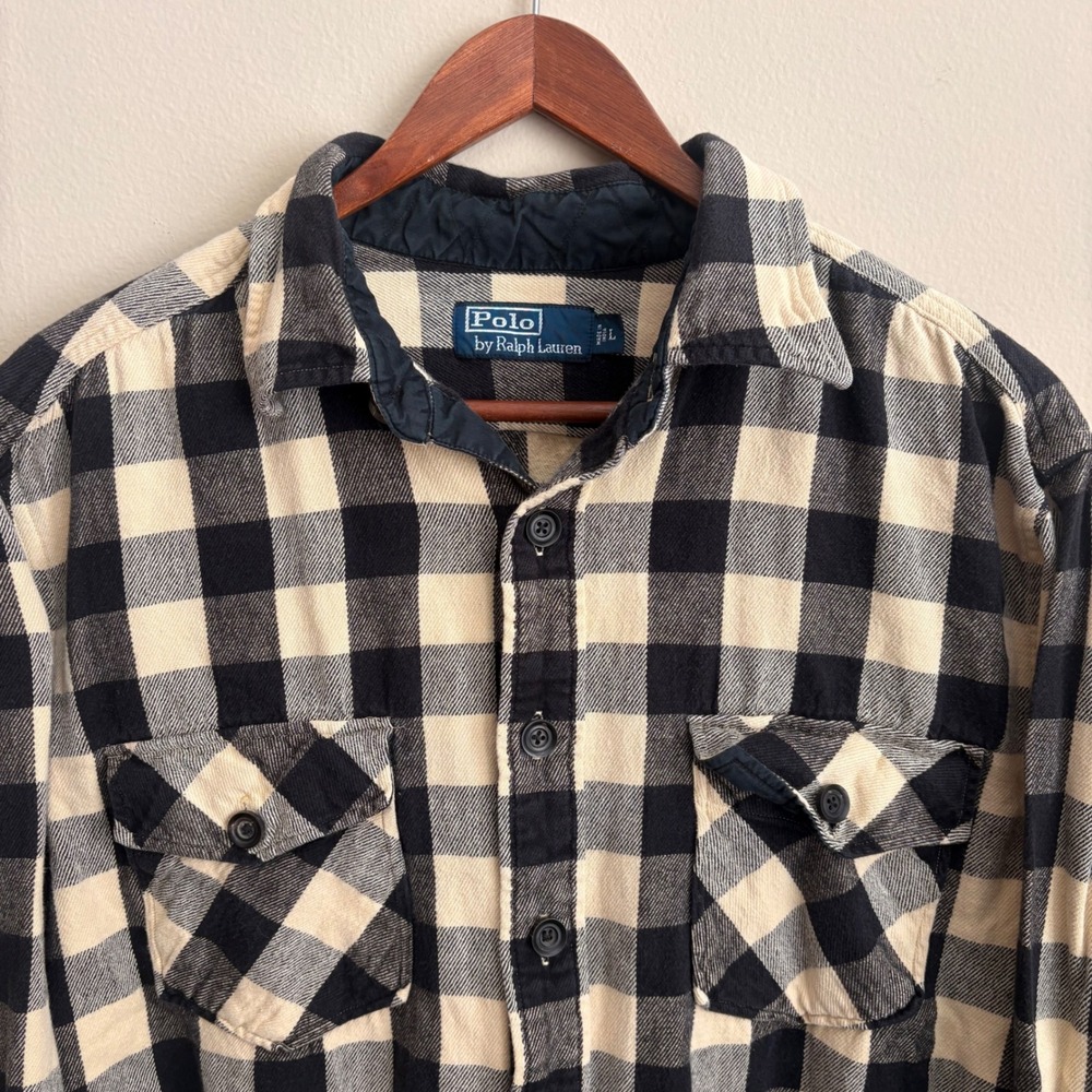 Vintage 1990s Polo by Ralph Lauren Double Breasted Plaid Cotton Flannel Shirt